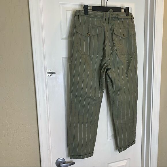 American Eagle Olive Green pin stripe Cropped Pants Size 4 - Picture 5 of 10